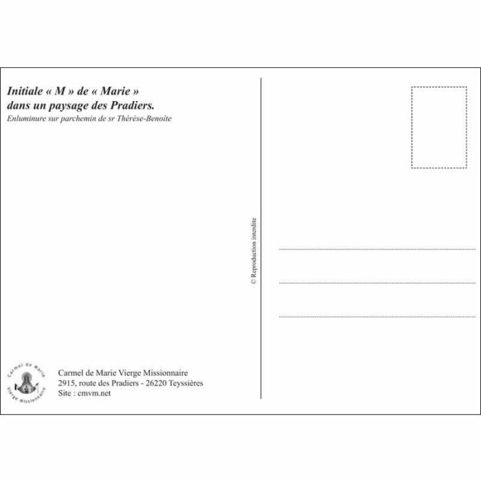 Carte Initiale "M" de "Marie" dans un paysage des Pradiers – Image 2